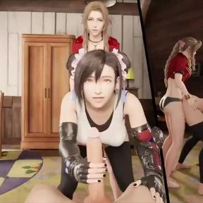 Tifa X Aerith Threesome Tifa Fucked By Strap On While Jacking You Off