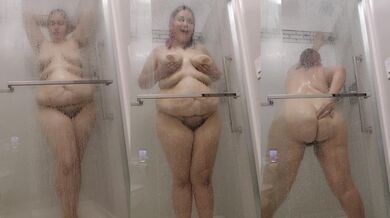 Milf in shower fever grabs her fat ass as hairy pussy quivers alone