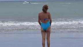 First time my wife with another man on the beach, she flashes, masturbates, fucks and cums on hairy