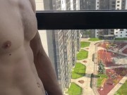 I'm standing NAKED on the BALCONY and JERKING OFF a big COCK! Cum on glass! I think you noticed me?