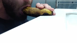 Bearded Mature Man Gives Banana a Good Blowjob with Cumshot Included, Give Me Your Cock Please