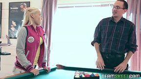 Busty teen Blonde Marsha May got fucked by her old stepdad right on a pool desk