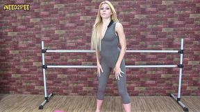 yoga instructor wets her leotards spandex