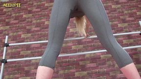 yoga instructor wets her leotards spandex