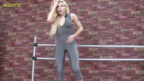 yoga instructor wets her leotards spandex