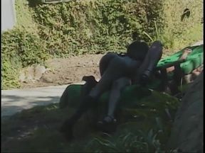 Outdoor lesbian sex with two hot ebonies