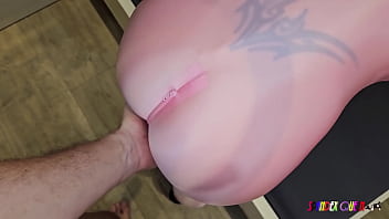 Pink Spandex Queen receives massive facial from dick&#x1F346;, resulting in dual explosive climaxes