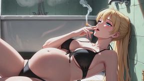 Pregnant Woman Smoking in Filthy Bathroom - Extreme Degradation