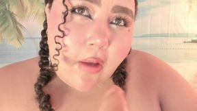 Cute BBW Deep Throat Huge And Saliva Game