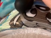 Naughty boy trying to cum in wet diaper