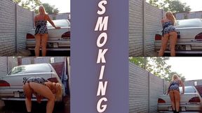 wearing a short dress, playing in my car and smoking