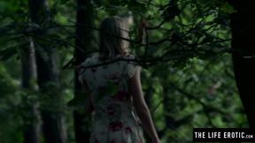 ”Skinny blonde Nastya C gets naked & dirty in the woods”