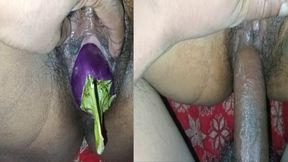 Tamil bhabhi&amp;#039;s pussy was tight by penetrating the brinjal and breaking the seal of the pussy, then fucked with a thick cock