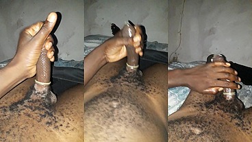 Late night wank with a condom