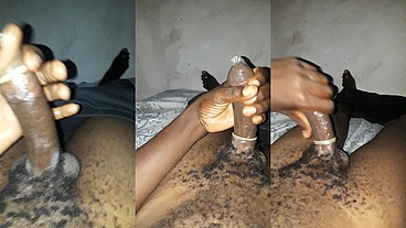 Late night wank with a condom