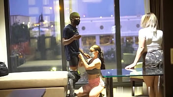 Masked MILF deepthroats BBC, gets a double facial