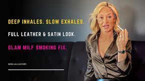 Deep Inhales & Deep Exhales on the Sofa – Leather Leggings, Thigh High Boots & Satin Blouse While Smoking 100s – Every Breath Slow & Deliberate Throughout - Miss Lulu Leather - MP4 HD