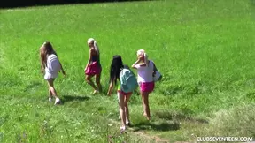 Skating Lesbians Enjoy Passionate Outdoor Orgy on Grass Field