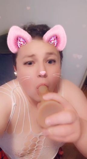 Sissy slut takes a deepthroat blow job in a group setting