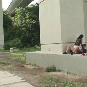 Take a young whore to fuck under a bridge in a public park