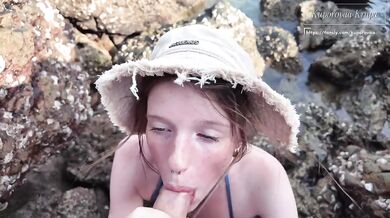 Step sis gagging on my raw plump cock cumshot in her tight mouth outdoors