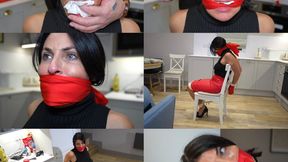 Sarah wild, agent red captured, chair tied and multi gagged with scarves and tape (mp4)