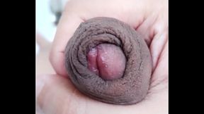 Jacking off my uncut cock, extreme closeup, foreskin play. August 12, 2023.