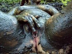 Red Riding Hood masturbates in forest mud