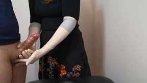 Nurse handjob with gynecological gloves