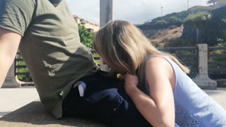 Very risky public blowjob with a huge cumshot