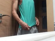 Slim Guy in a Tank Top Shows How He Cums with His Huge Shaved Cock