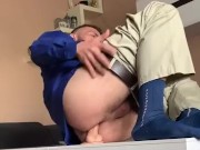 Dildo ride on the table in dress-socks and tie