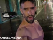 Very risky naked walk outside in the rain