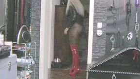 Handjob for the cage slave