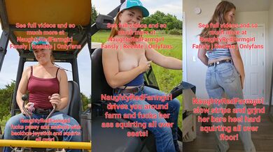 Big ass redhead fucks joysticks on backhoe, rides truck hood and goes dirty ass to pussy.