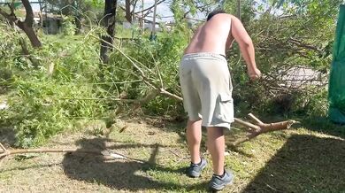 My husband caught me grabbing the gardener's thick cock in the backyard