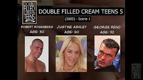 Young platinum teen Justine Ashley gets double penetration in a group threesome