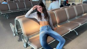 risky wetting jeans in airport public pee desperation