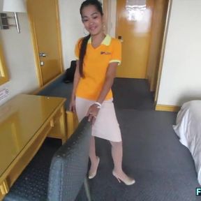 A sexy Asian flight attendant fucks on her layover