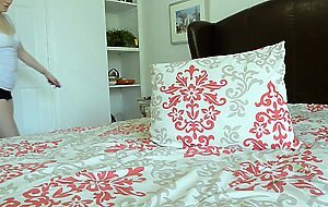 Maci May hops in bed and strips down to show off her fine young snatch