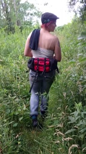 Lady P and D outdoors, Piss in the stump hole, learn about yarrow, and hear a song about trader joes