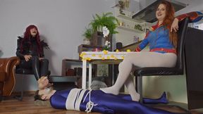 Captain Marvel And Black Queen Order Him To Smell Feet During Kicking His Balls - Part 2