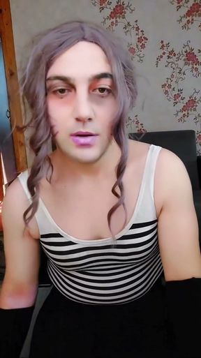Nylon Mini Dress Sissy Shemald Crossdresser Cute Ass Sexy Dance Lady Boy Big Butt   Clip 1