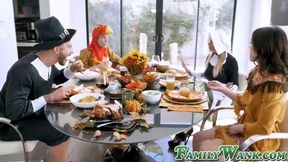 Thanksgiving Cosplay Chaos: Hardcore Foursome Finale with Cum Facials
