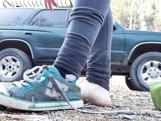 Removing My Soaked Soggy Shoes After Our Hike
