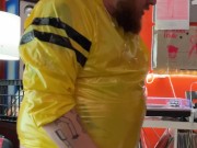 Chubby rubber bear slams his saline inflated big balls, rubs his chunky belly and fucks himself