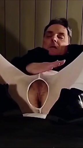 Cock Stroking and Ass Fingering in White Open Pantyhose