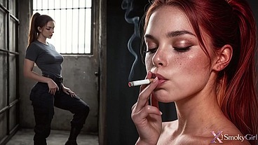 My redhead prison guard shared a cigarette with me...and her juicy pussy!! I’m so glad to be locked up...I'm a sex slave for her!! [AI]