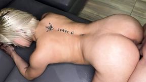 Petite blonde fucks her slave after taking him out of the cage in the BDSM room - Xiara Dark