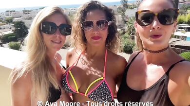 Three sluts suck random guys with their balls filled on a beach